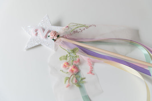 White glitter floral Second birthday crown and wand set
