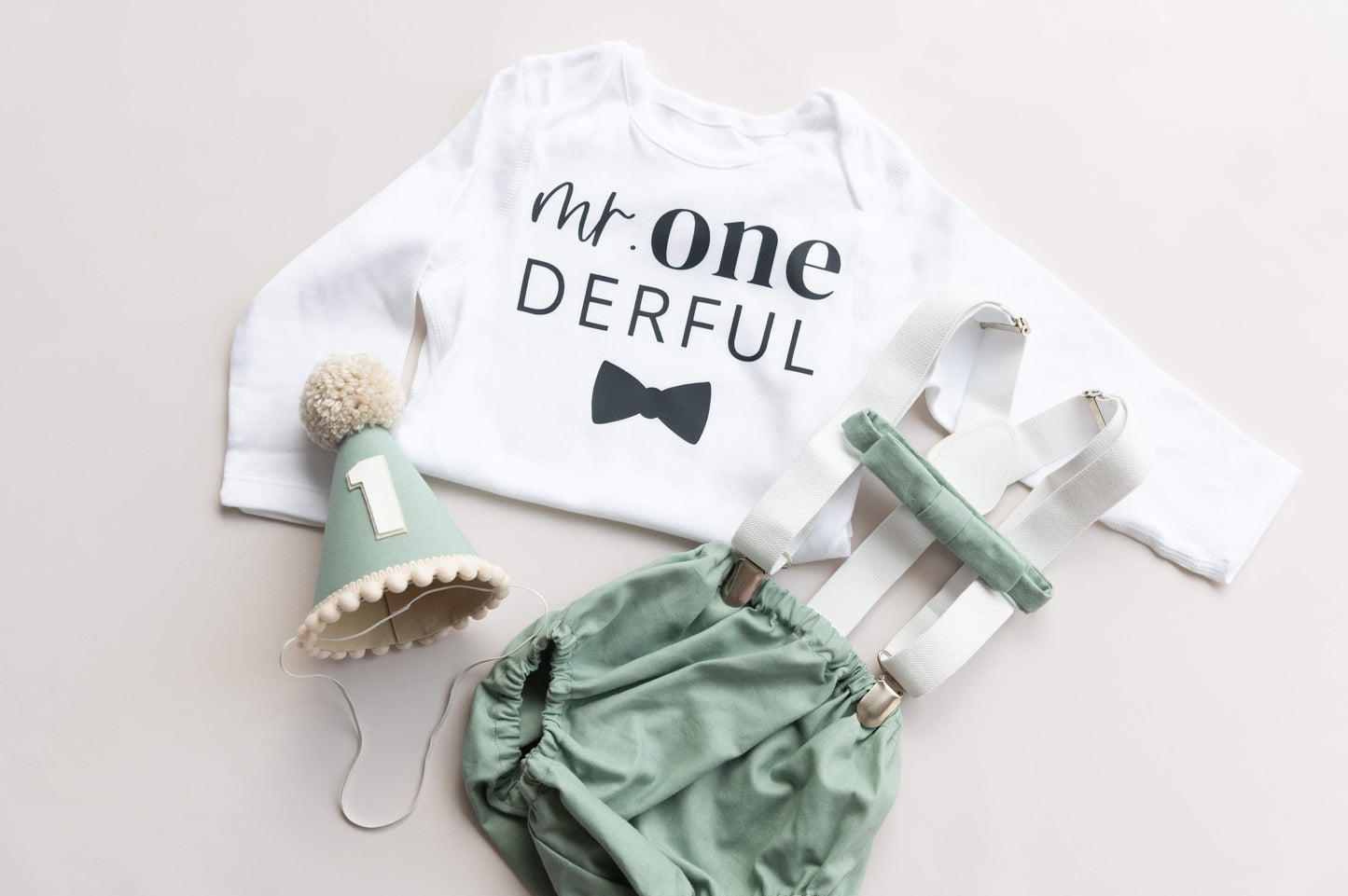Sage green cake smash outfit - Mr ONE DERFUL