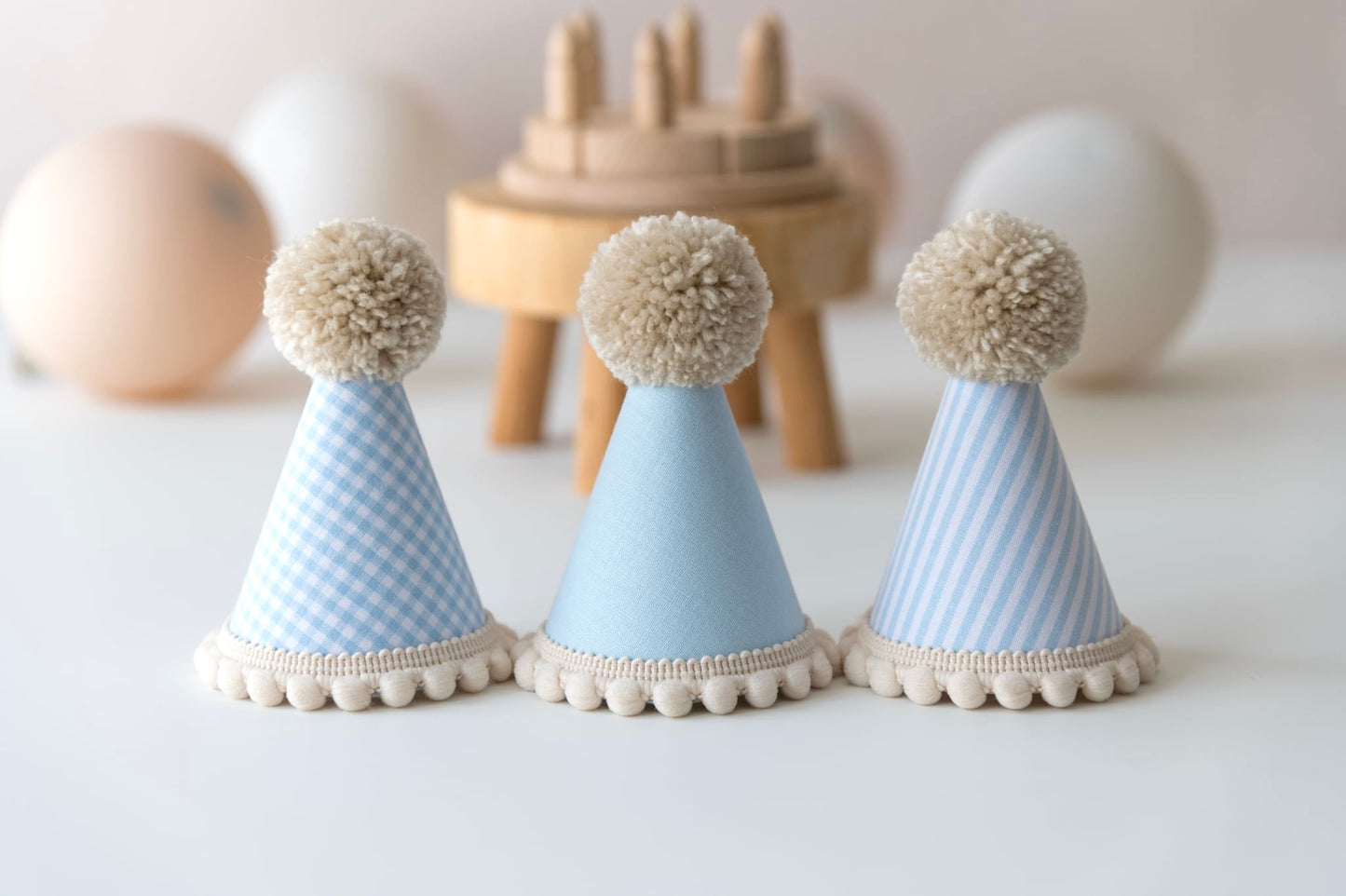 Set of 3 Teddy bear party hats, birthday party props, teddy bear birthday, fabric hat, Soft Toy Birthday Accessory