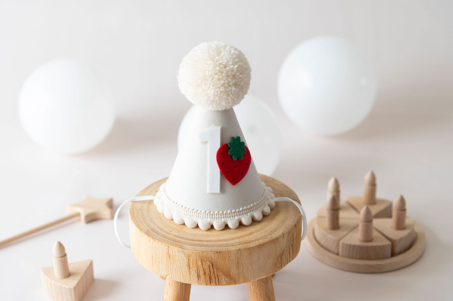 Strawberry and cream first birthday hat