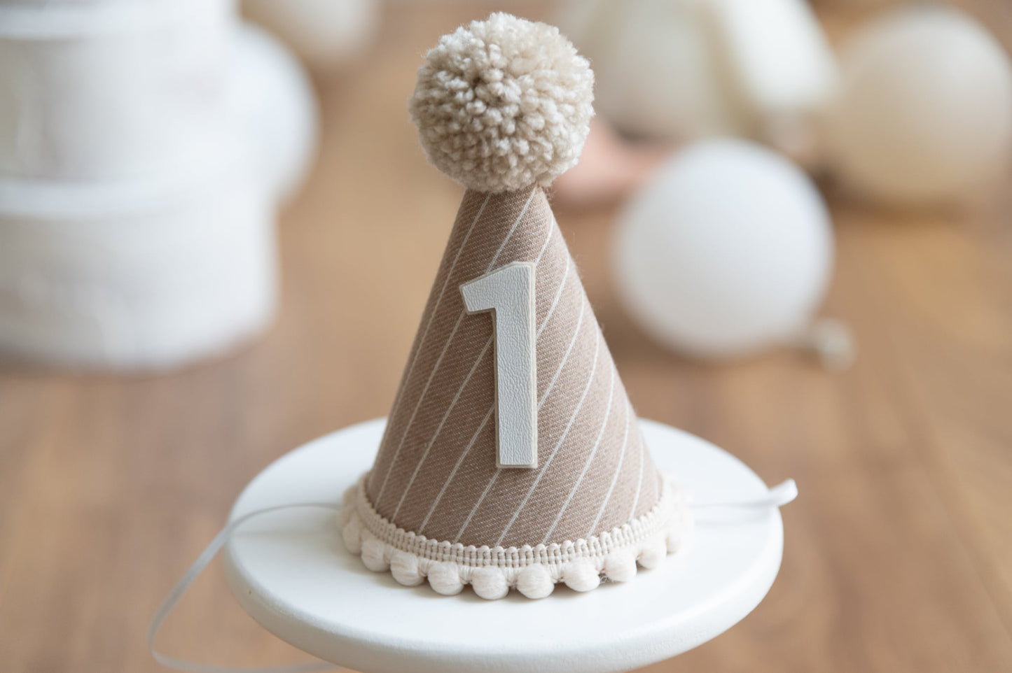 Brown and beige stripe first birthday hat
