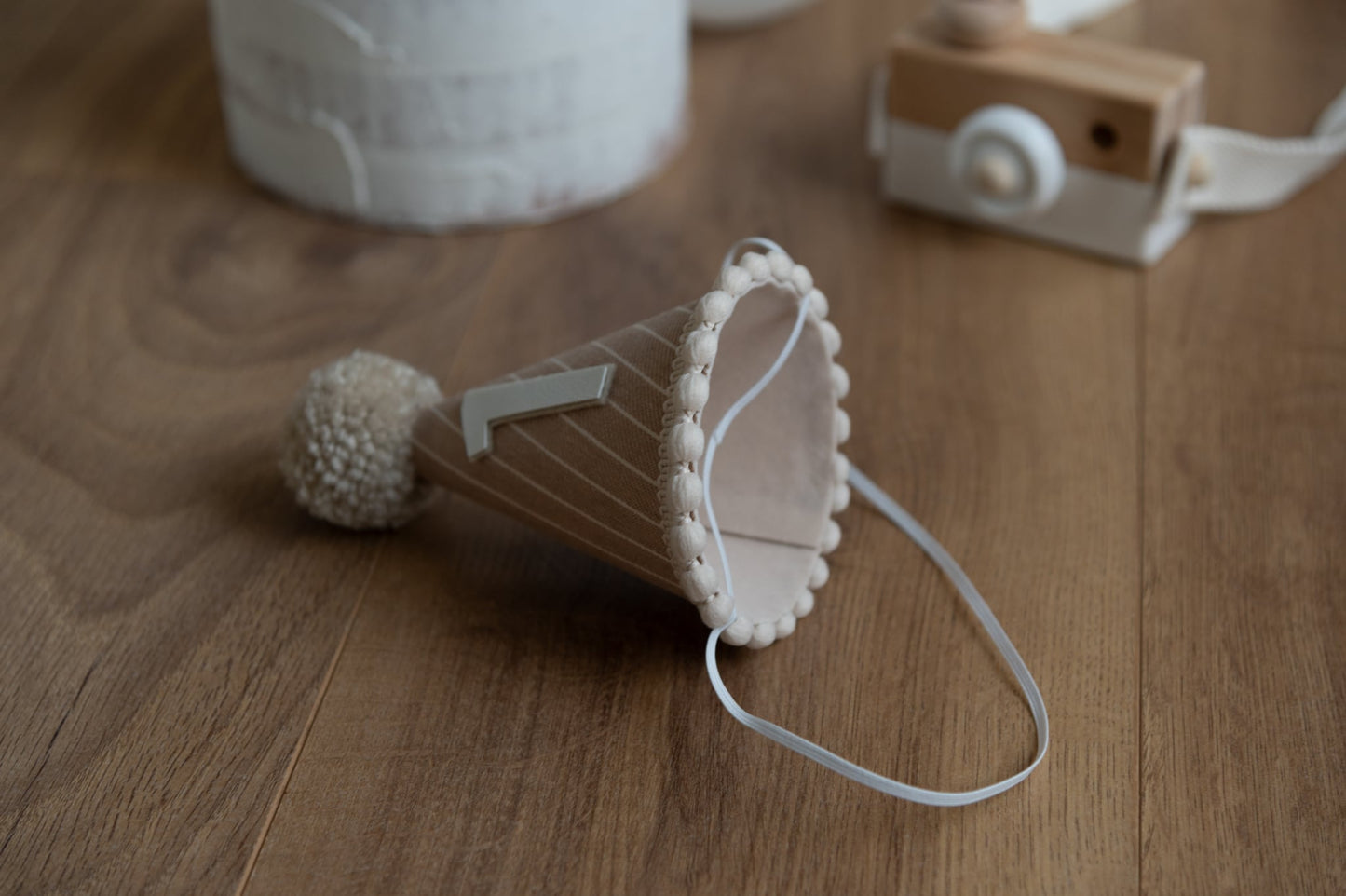 Brown and beige stripe first birthday hat