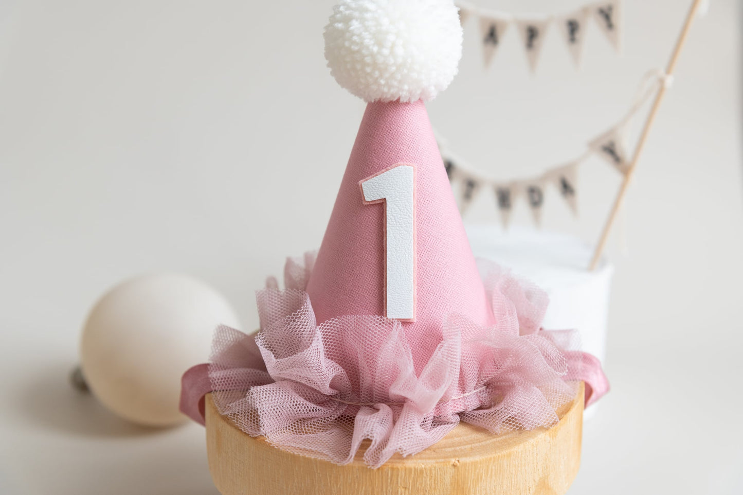 Dusky rose first birthday hat