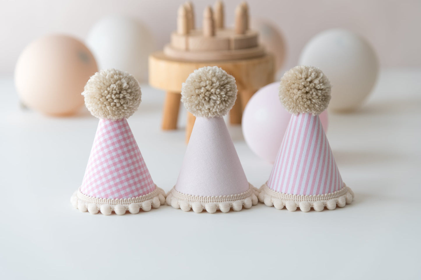 Set of 3 Teddy bear party hats, birthday party props, teddy bear birthday, fabric hat, Soft Toy Birthday Accessory