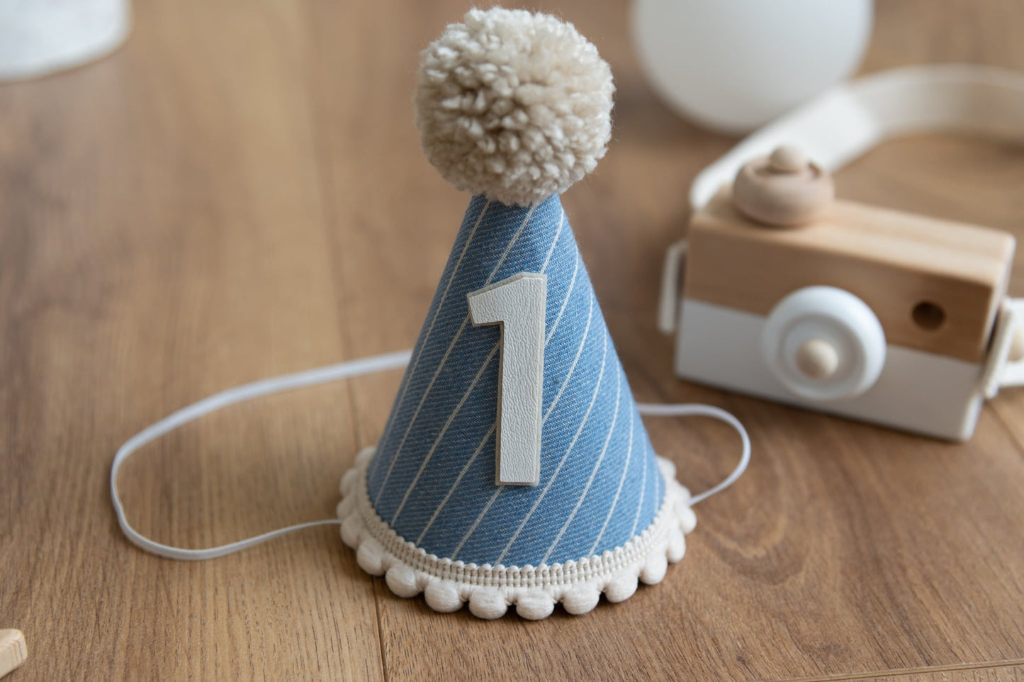 Denim blue stripe - First birthday hat