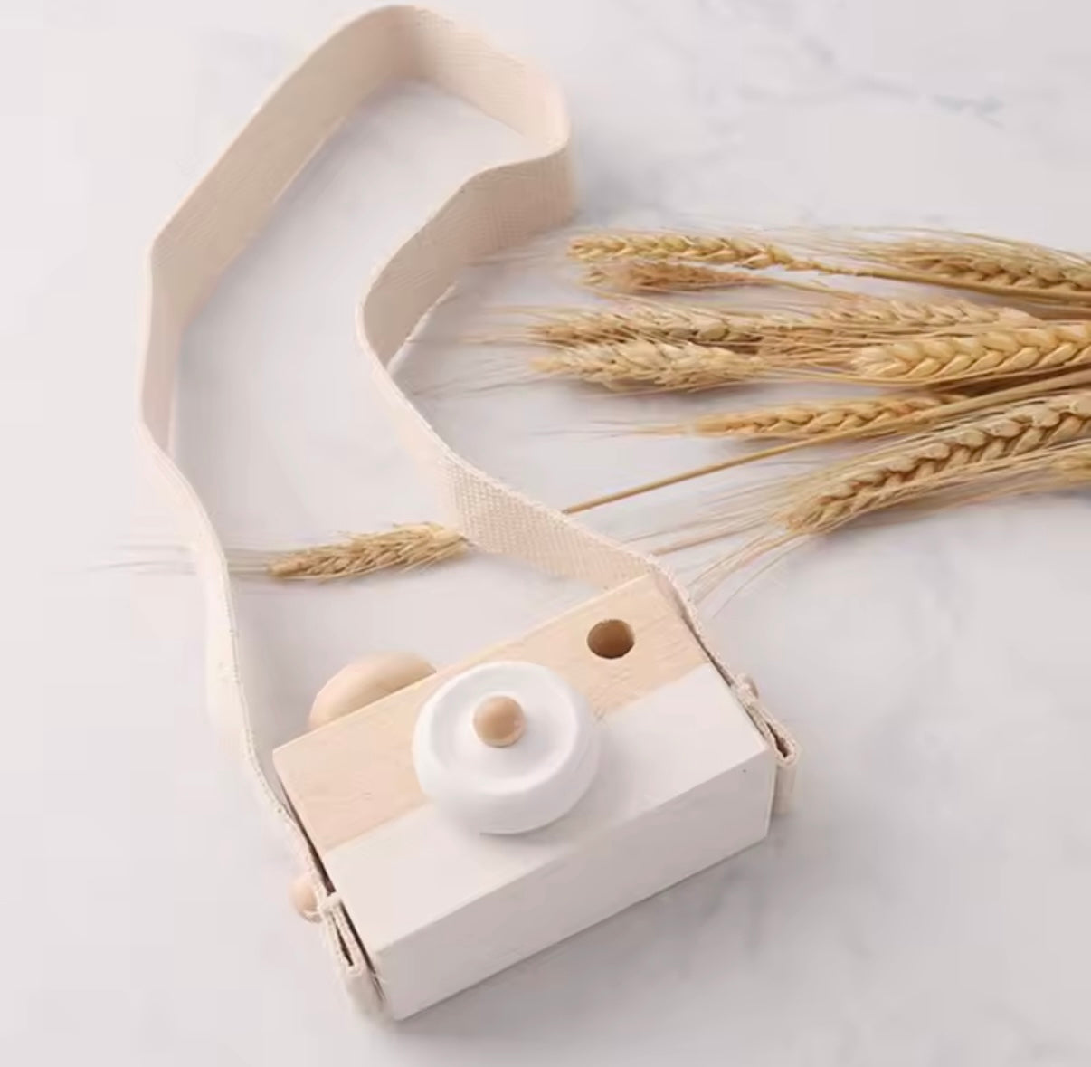 Wooden White Painted Camera with Strap – Photography Prop