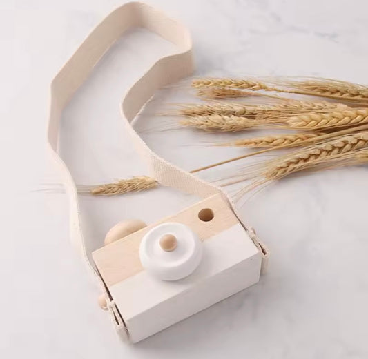 Wooden White Painted Camera with Strap – Photography Prop