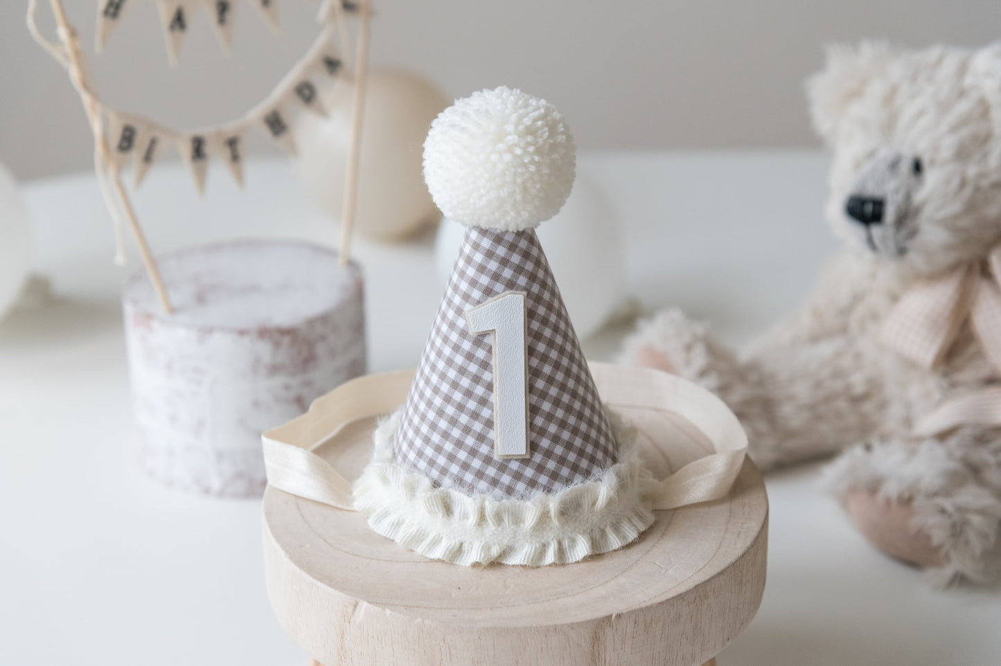 Gingham 1st birthday hat