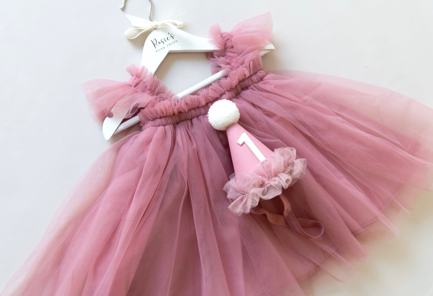First birthday outfit - Dusky rose dress and hat set