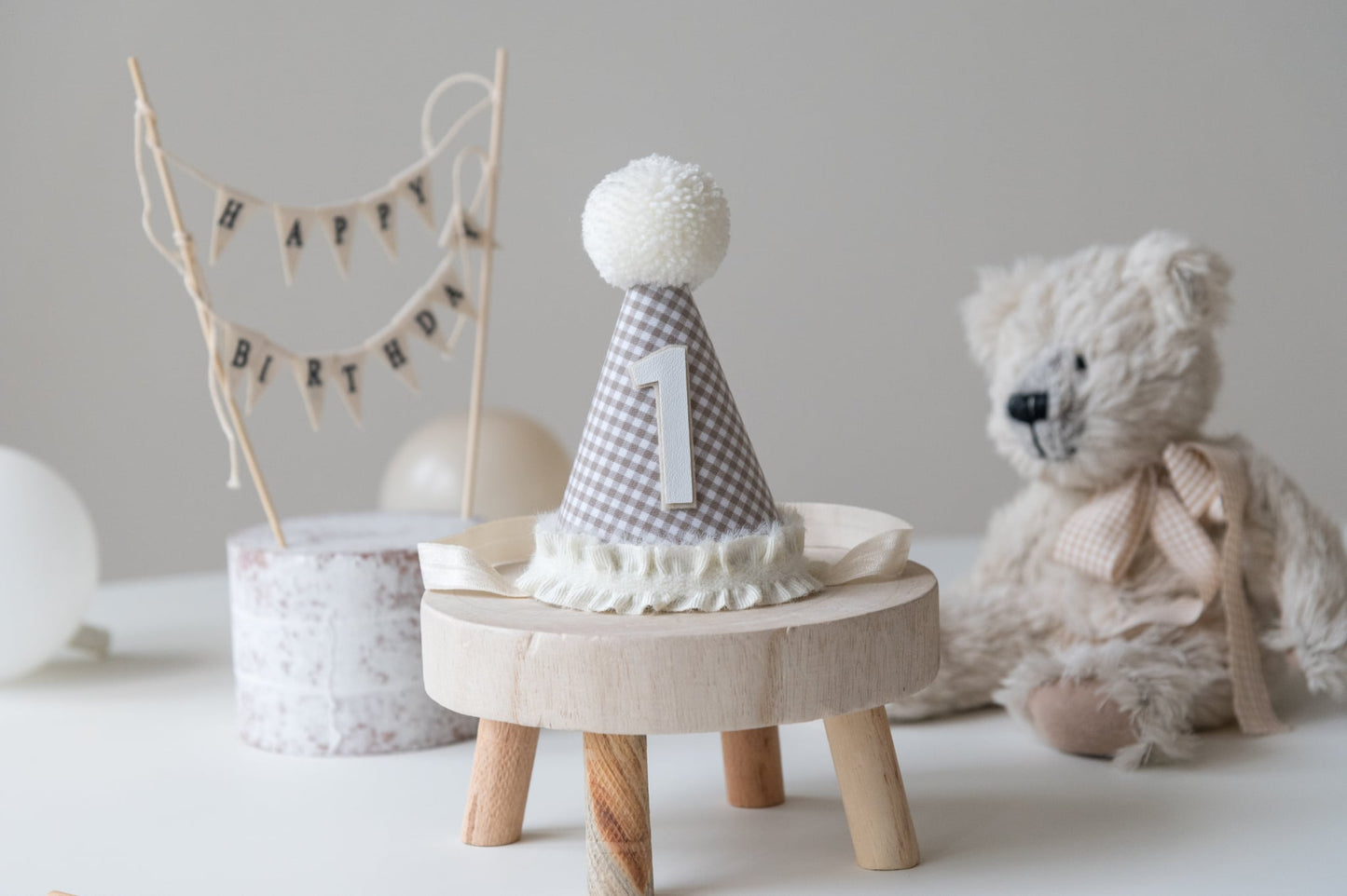 Gingham 1st birthday hat