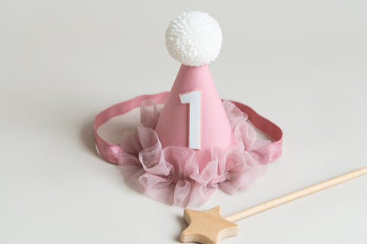 Dusky rose first birthday hat