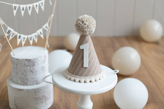 Brown and beige stripe first birthday hat