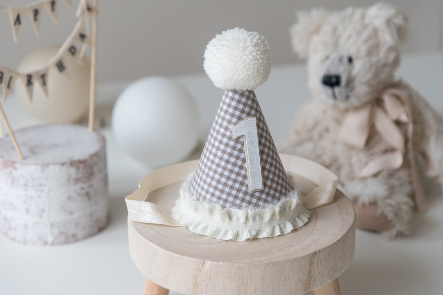 Gingham 1st birthday hat