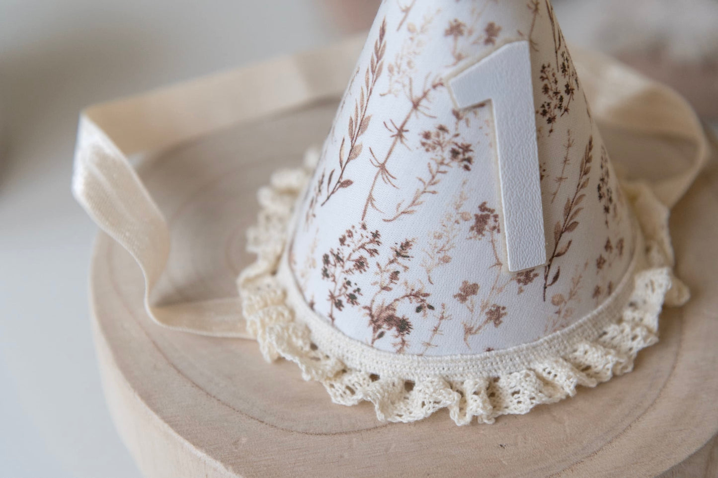 Neutral Floral first birthday hat