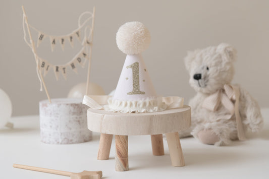 First birthday hat Ivory/Gold
