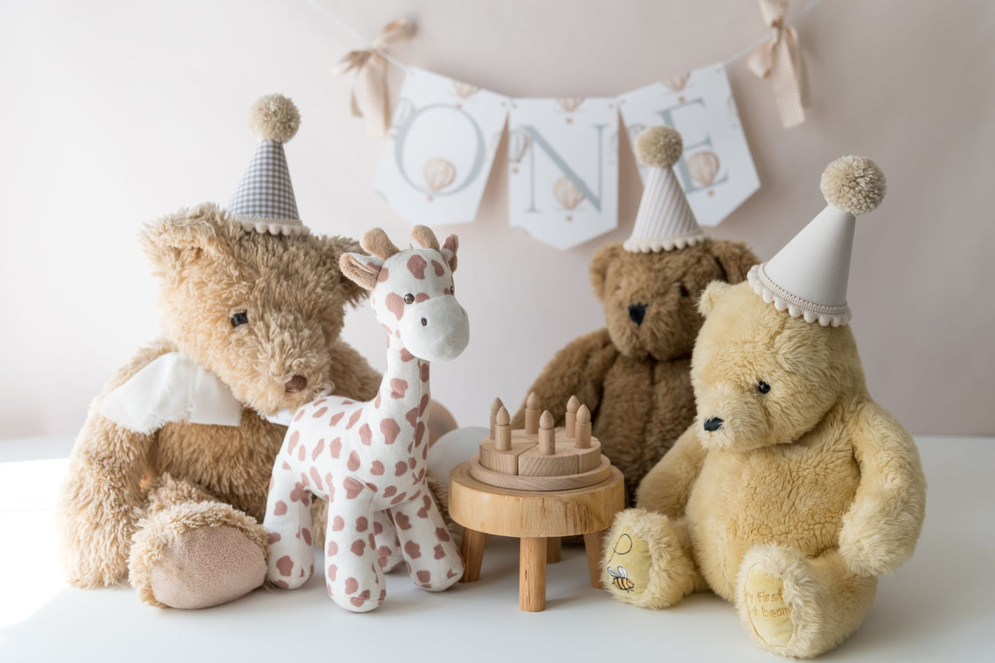 Set of 3 Teddy bear party hats, birthday party props, teddy bear birthday, fabric hat, Soft Toy Birthday Accessory