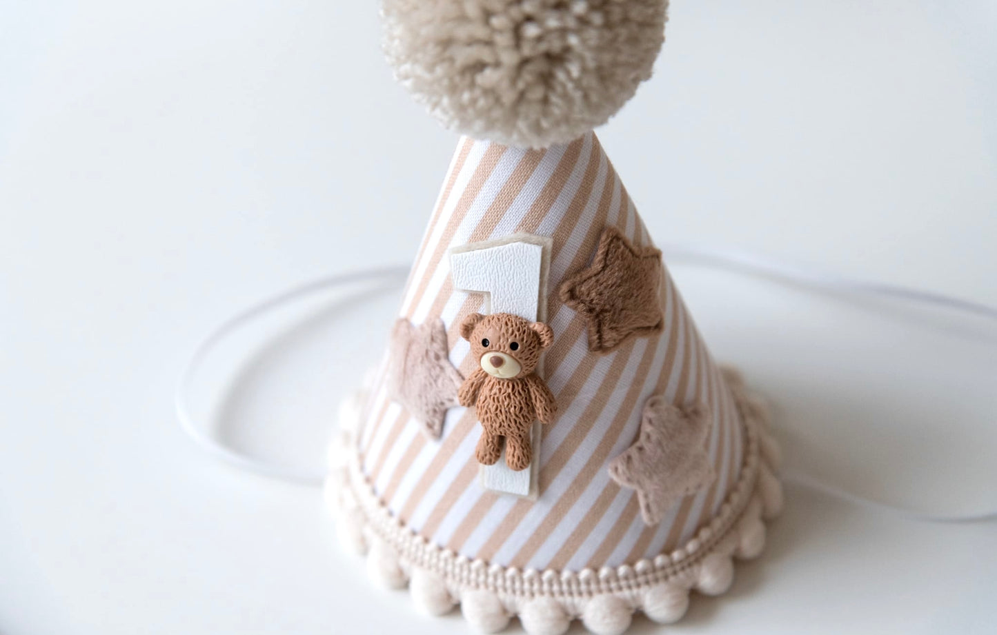 Beige Teddy bear themed 1st birthday hat