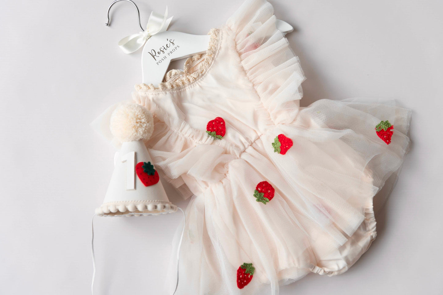 Strawberry cream romper + hat set