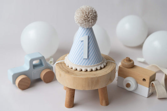 Blue stripe First birthday hat