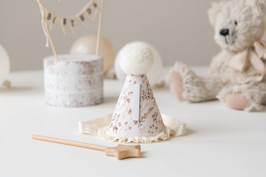 Neutral Floral first birthday hat