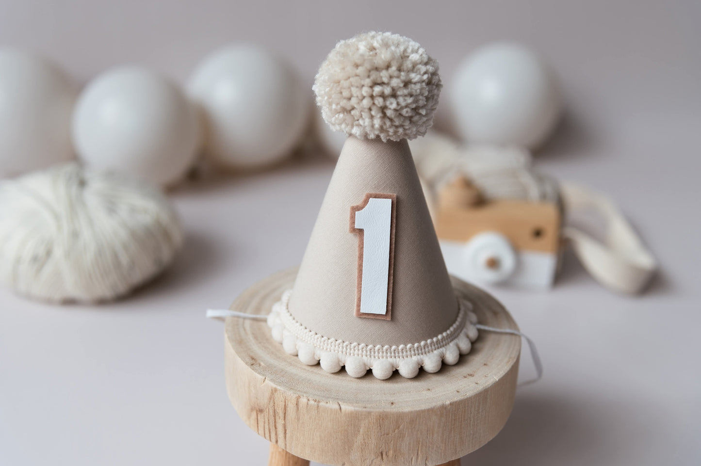 Beige first birthday hat