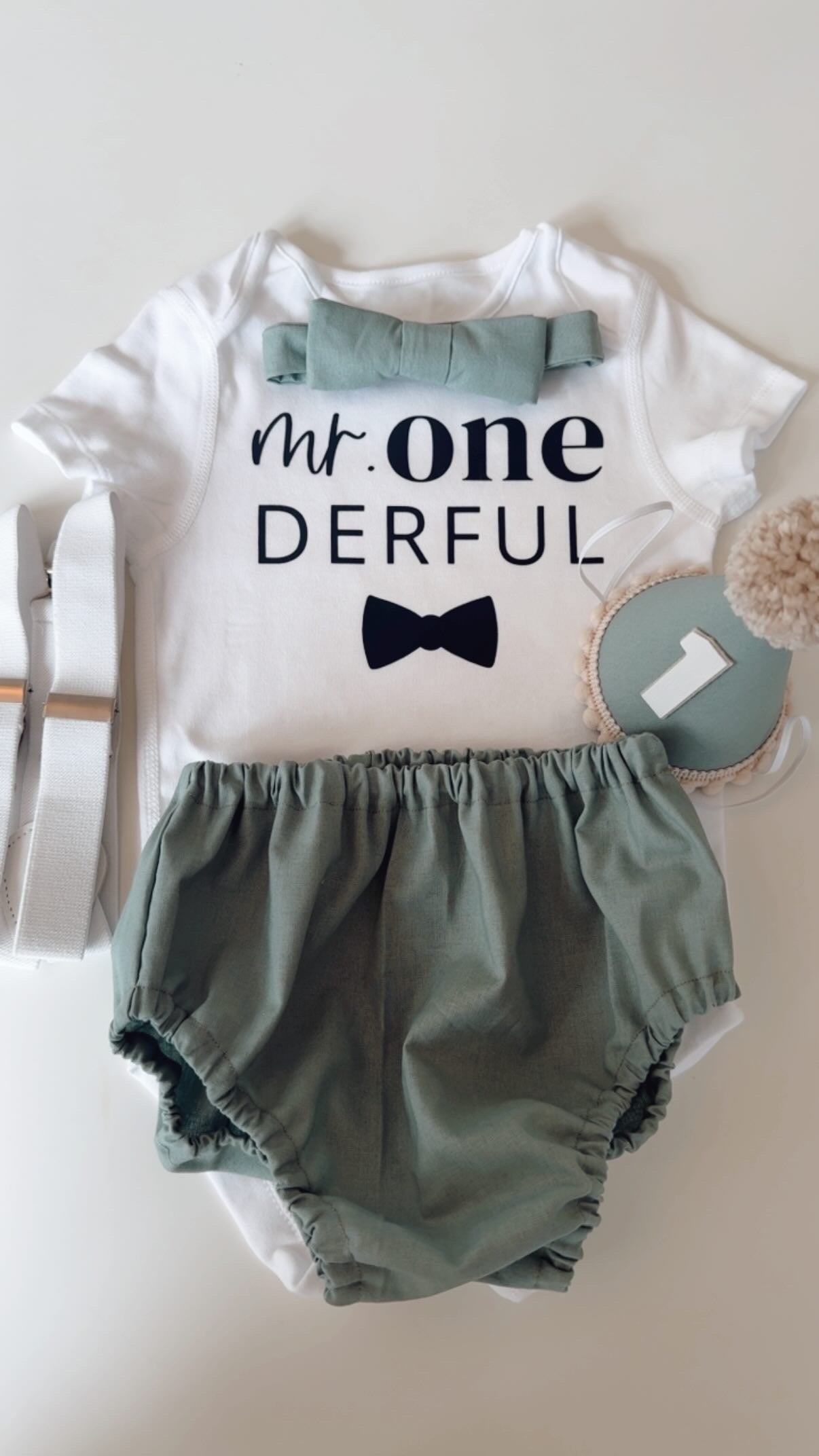 Sage green cake smash outfit - Mr ONE DERFUL