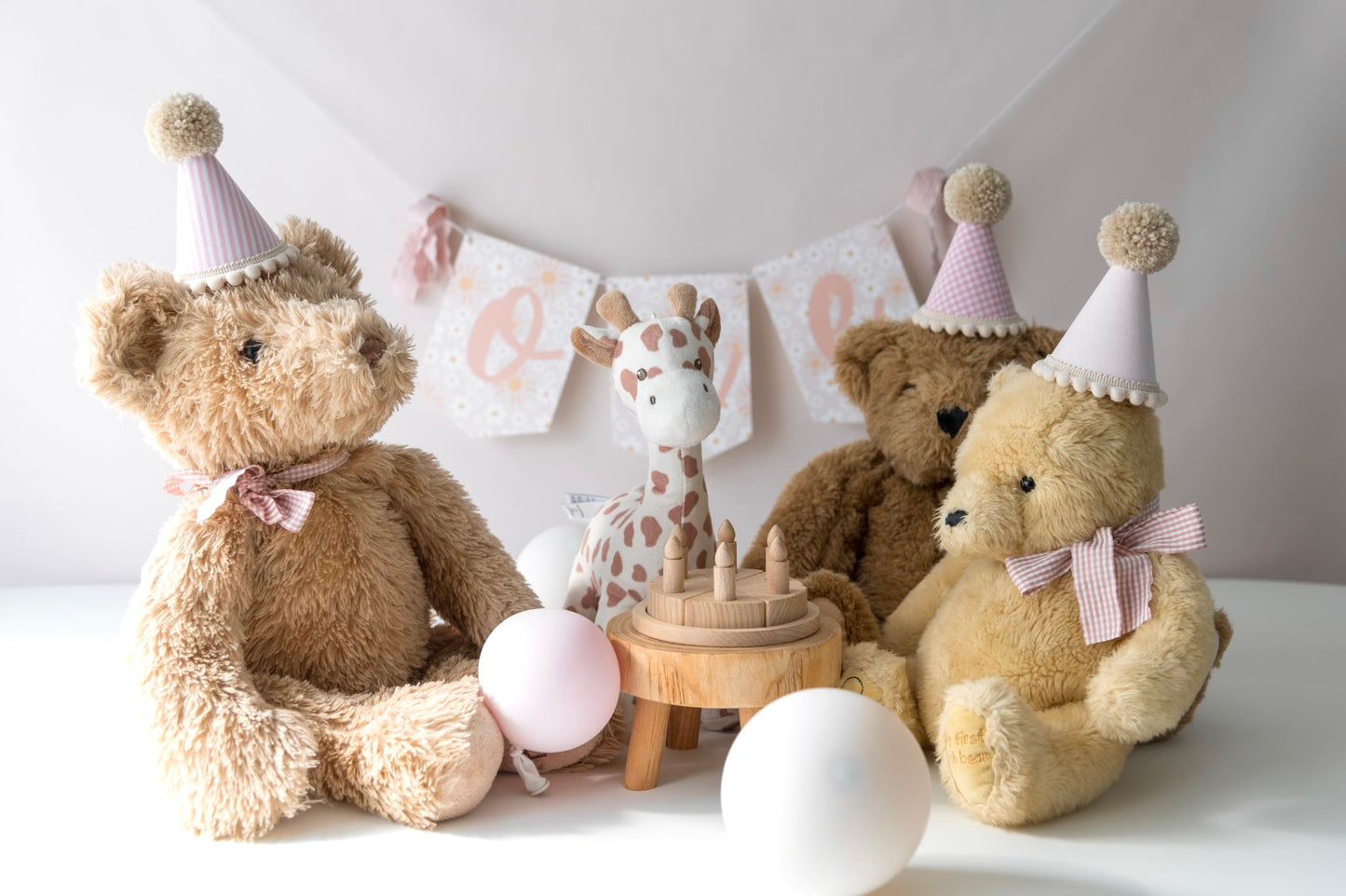 Set of 3 Teddy bear party hats, birthday party props, teddy bear birthday, fabric hat, Soft Toy Birthday Accessory