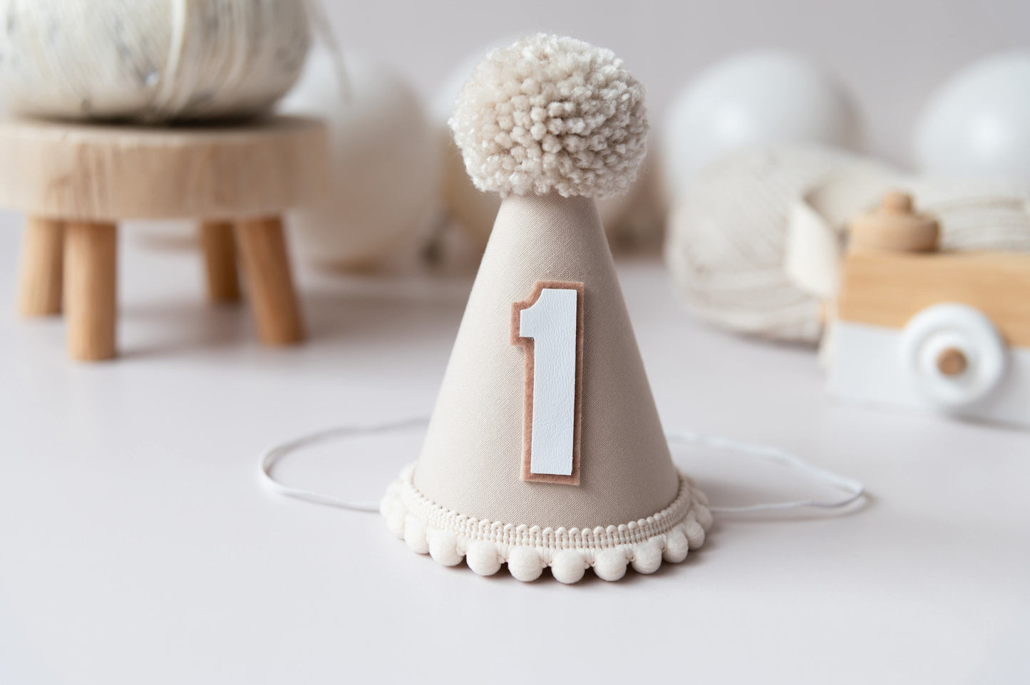 Beige first birthday hat