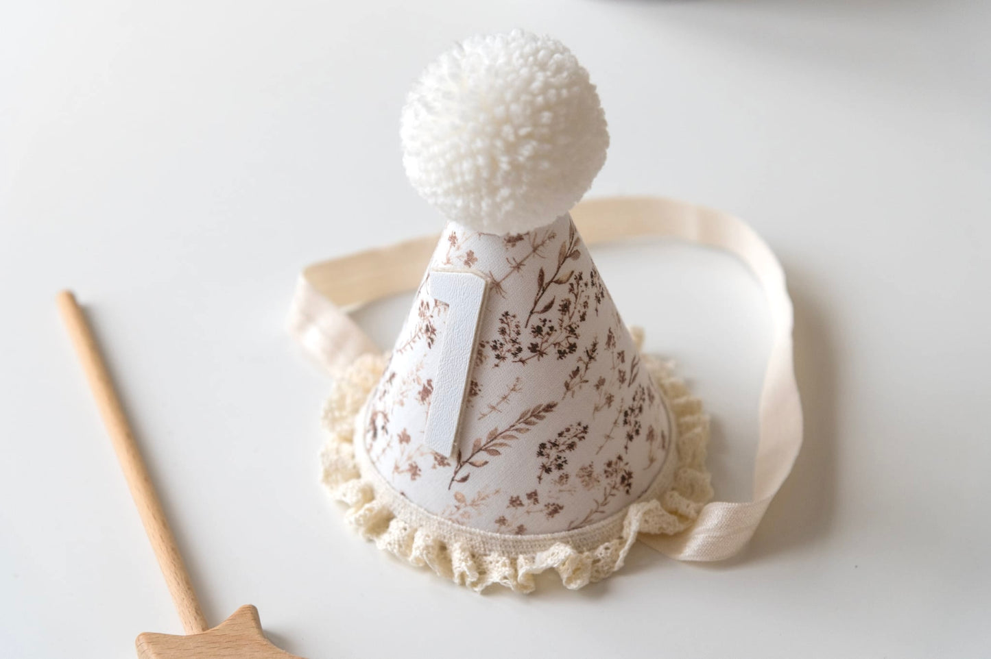 Neutral Floral first birthday hat