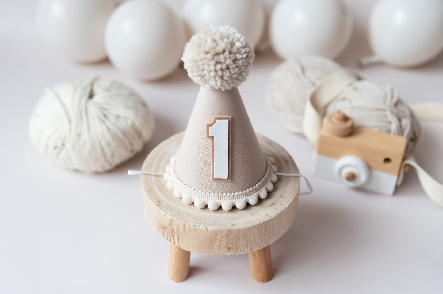 Beige first birthday hat