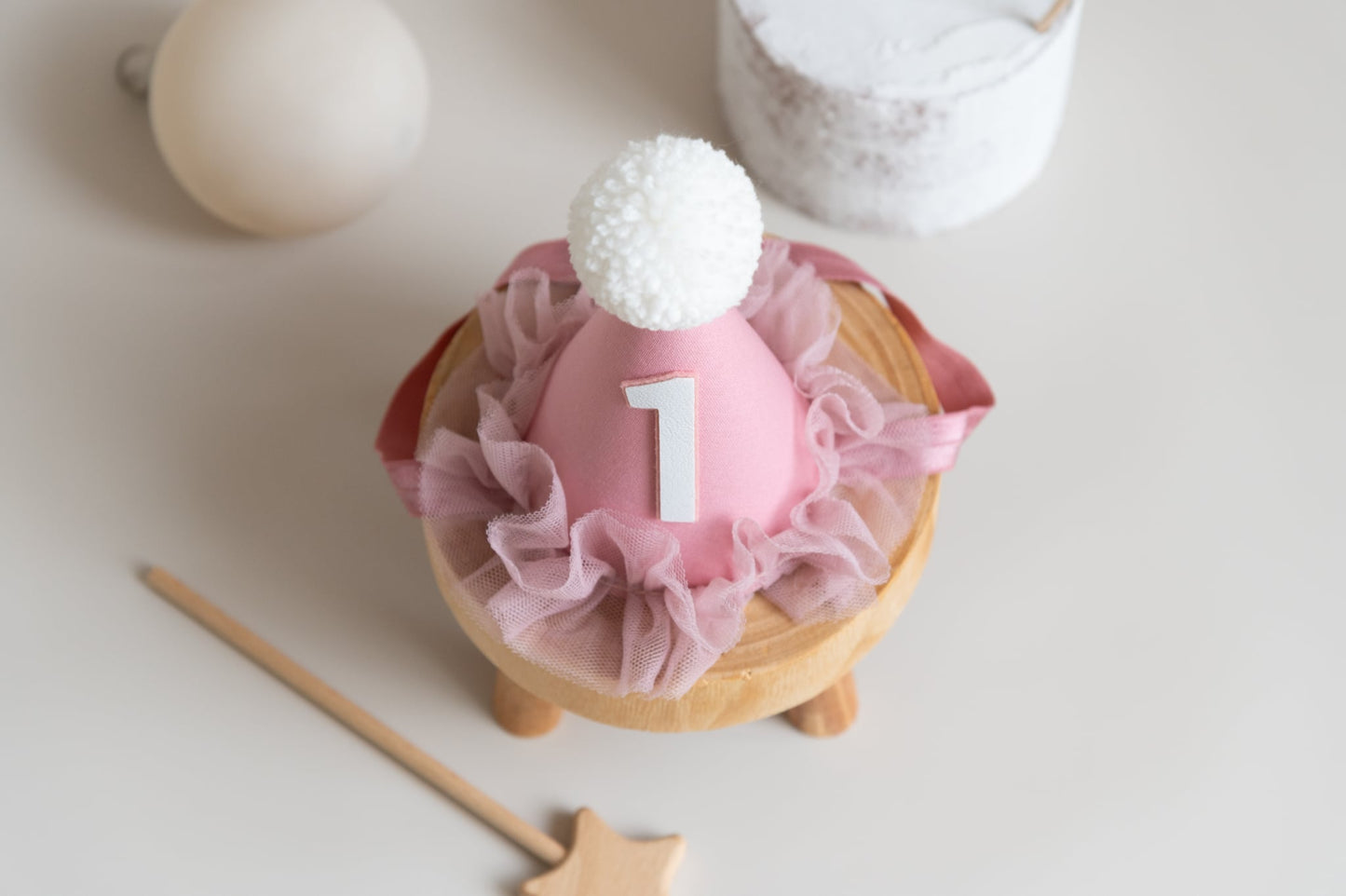 Dusky rose first birthday hat