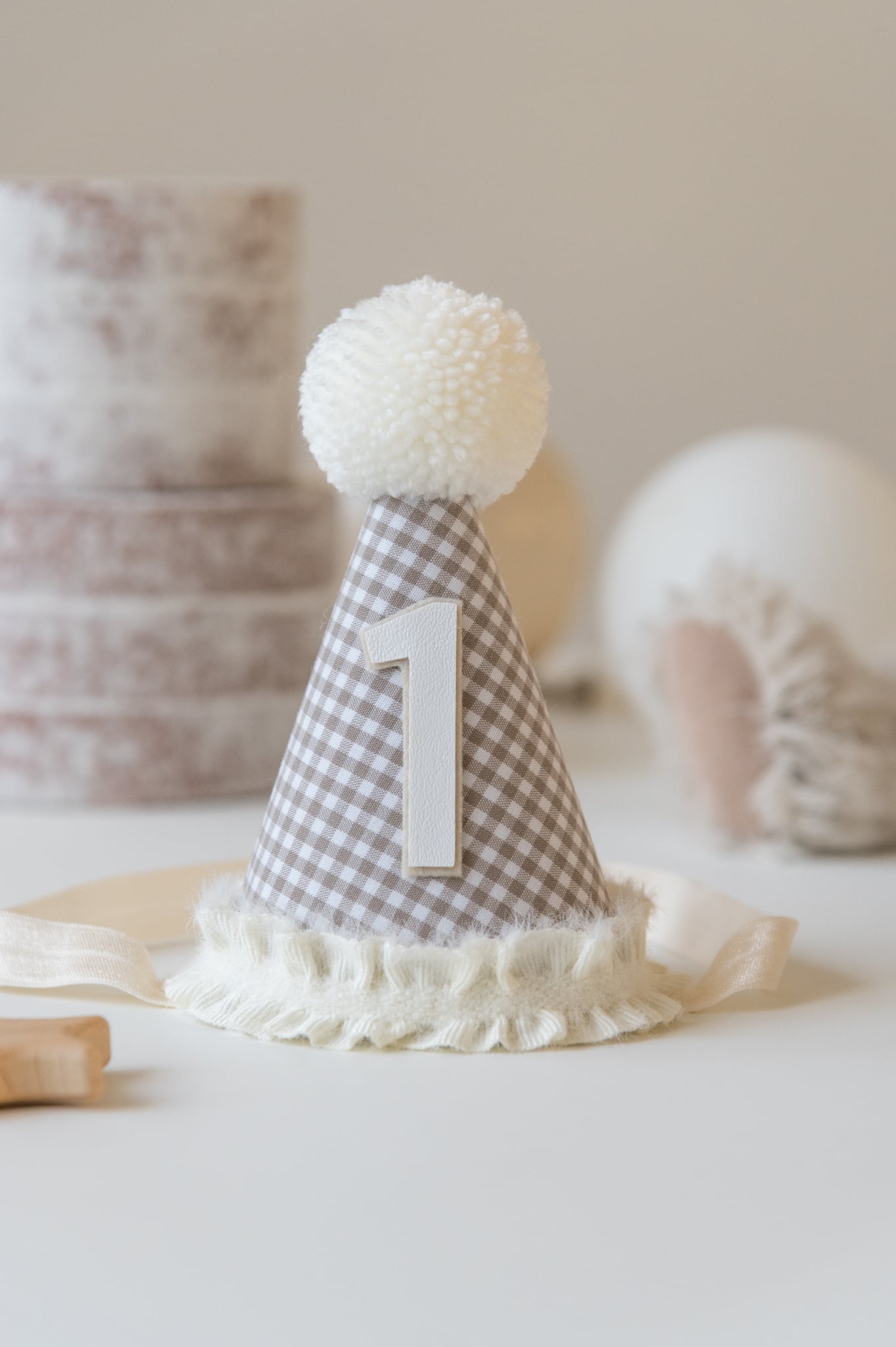 Gingham 1st birthday hat