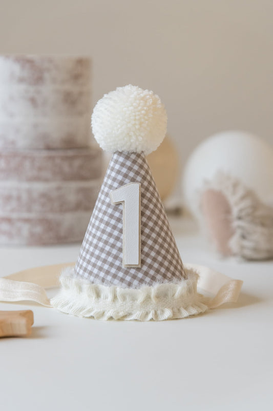 Gingham 1st birthday hat