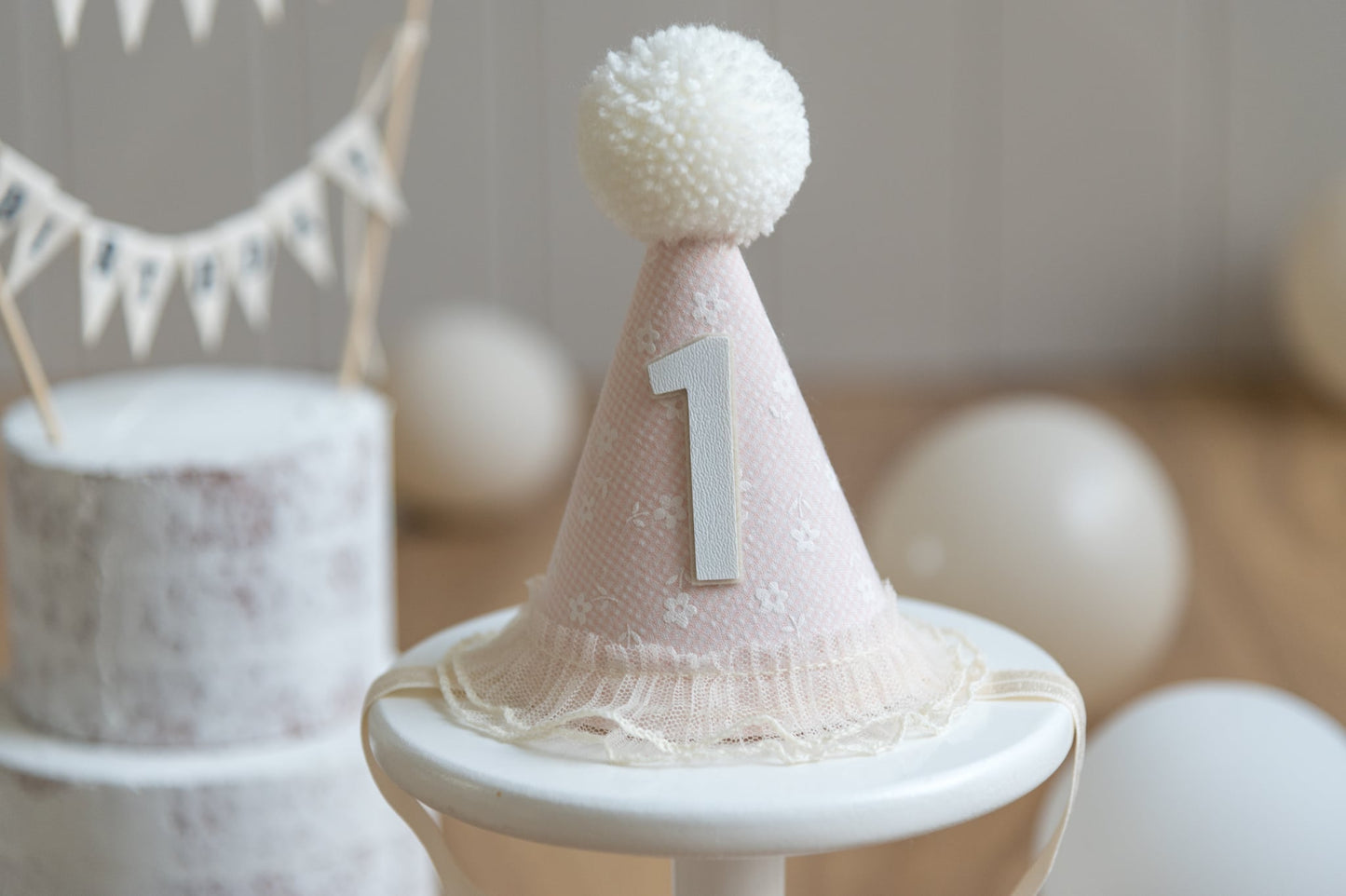 Cream and light pink delicate daisy 1st birthday hat