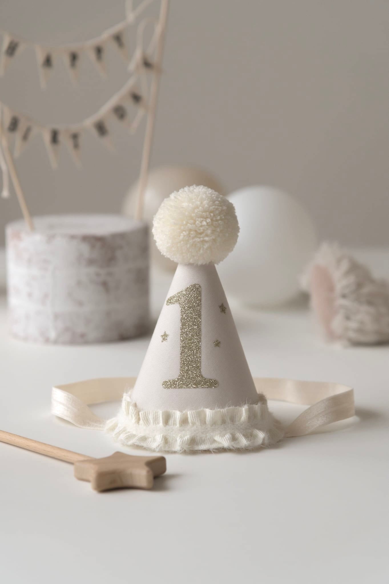 First birthday hat Ivory/Gold