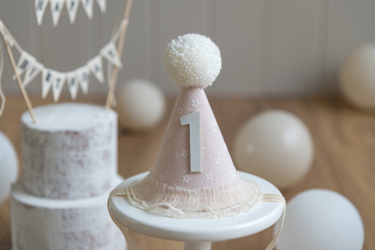 Cream and light pink delicate daisy 1st birthday hat