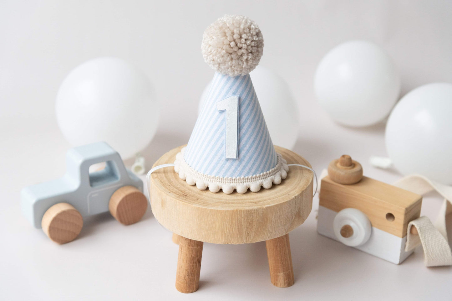 Blue stripe First birthday hat