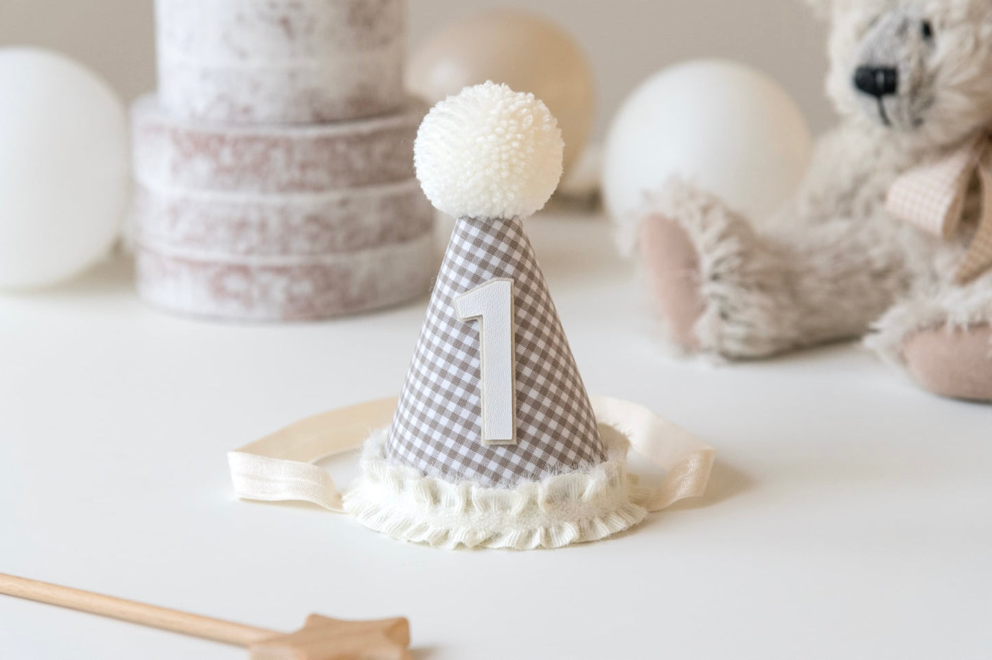 Gingham 1st birthday hat