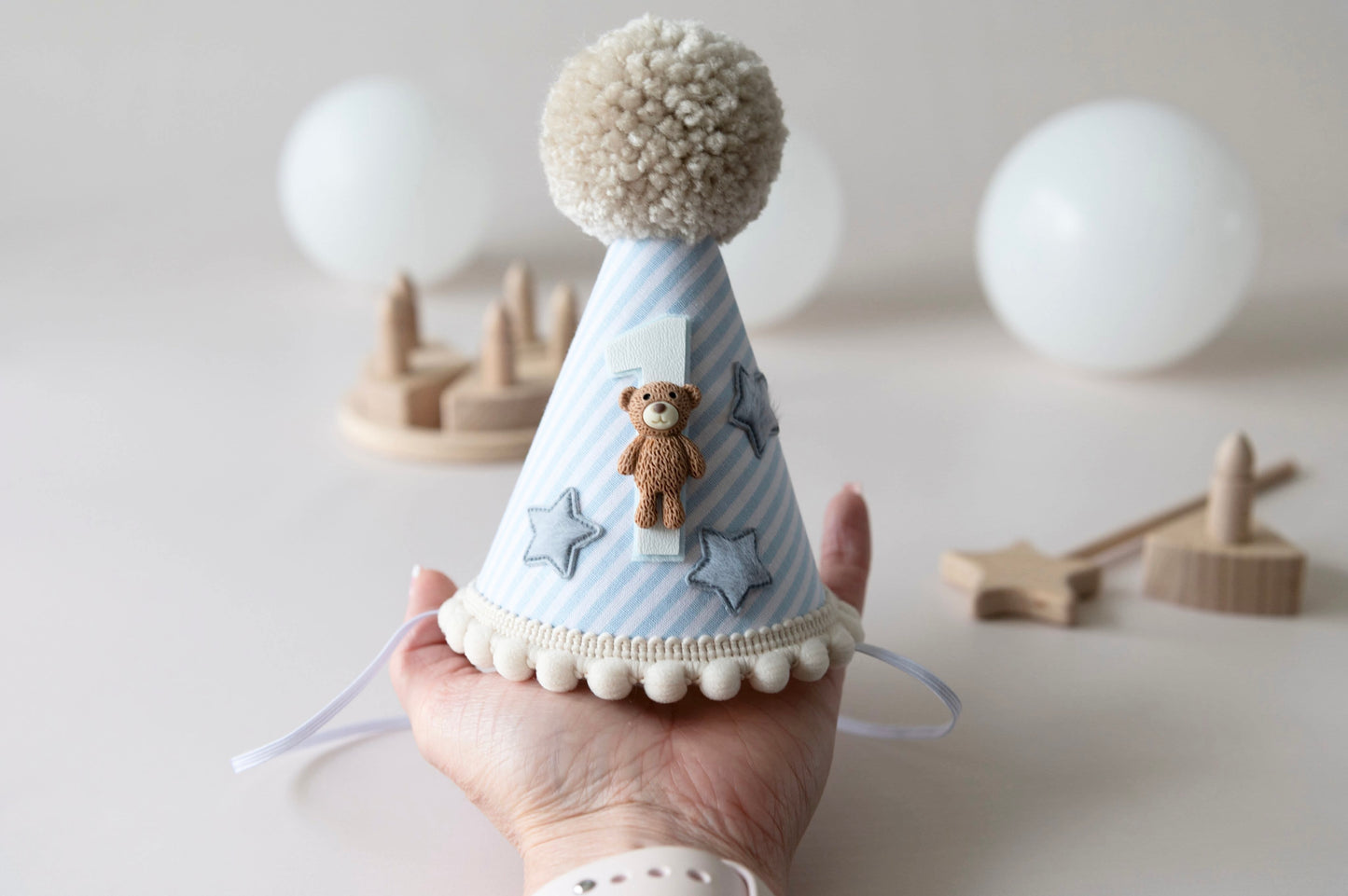 Teddy bear themed 1st birthday hat