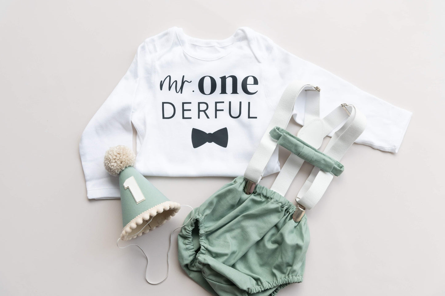 Sage green cake smash outfit - Mr ONE DERFUL
