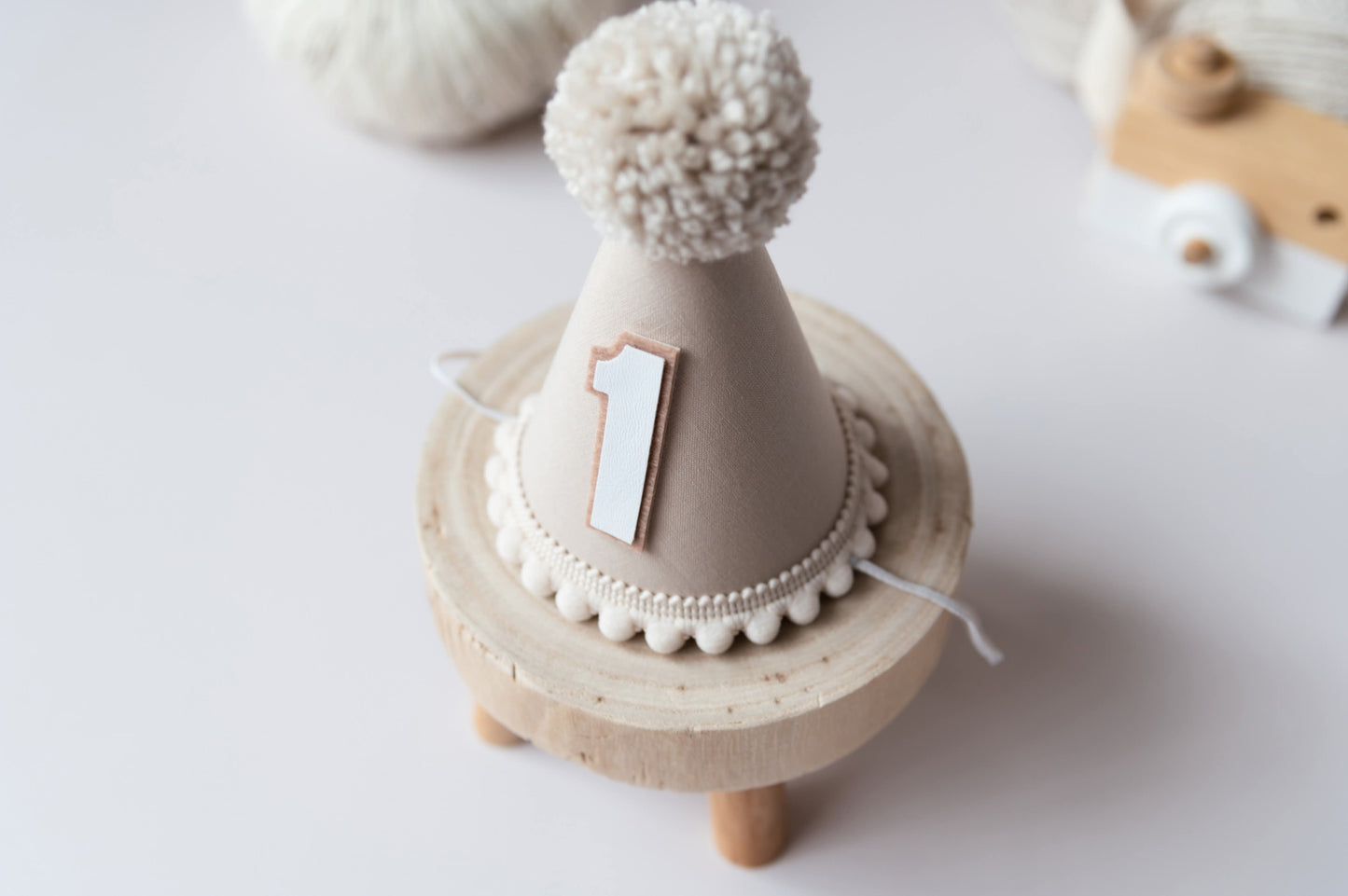 Beige first birthday hat