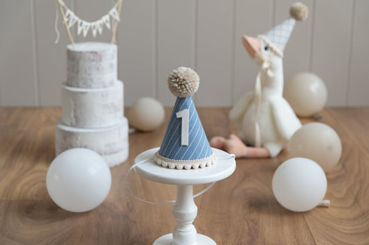 Denim blue stripe - First birthday hat