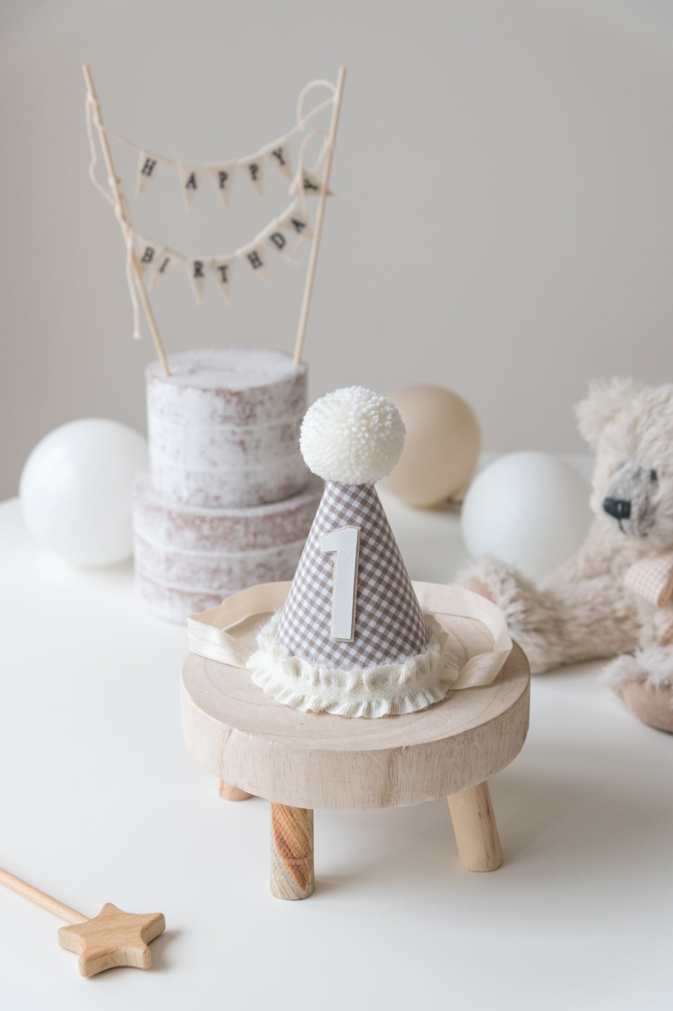Gingham 1st birthday hat