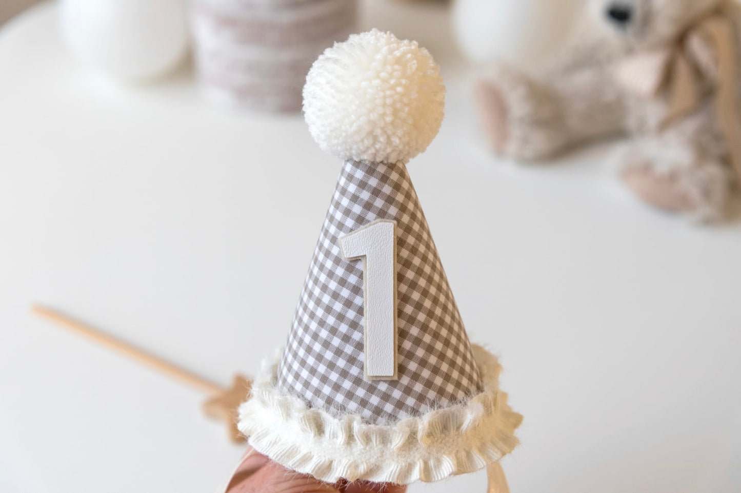 Gingham 1st birthday hat