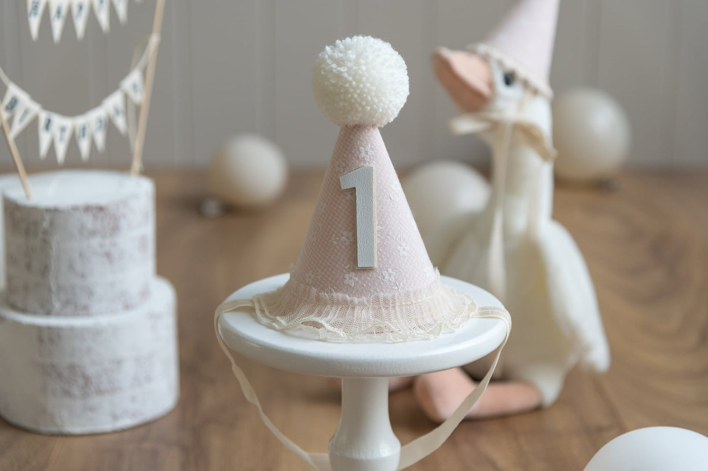 Cream and light pink delicate daisy 1st birthday hat