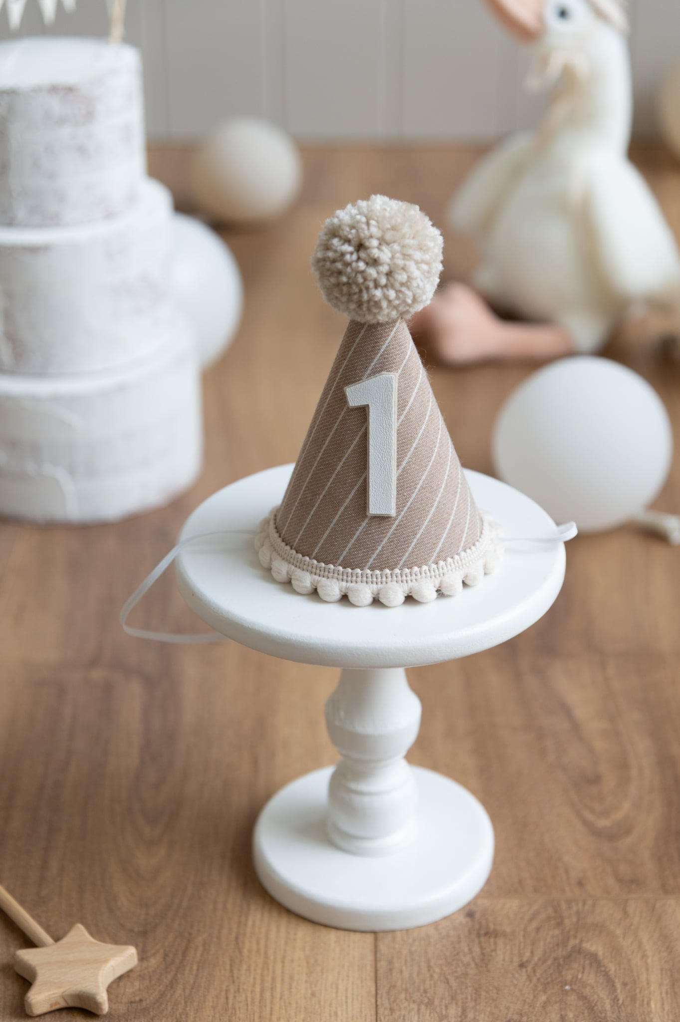 Brown and beige stripe first birthday hat