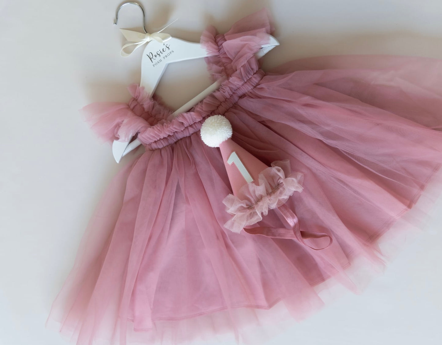 First birthday outfit - Dusky rose dress and hat set
