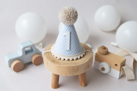 Blue stripe First birthday hat