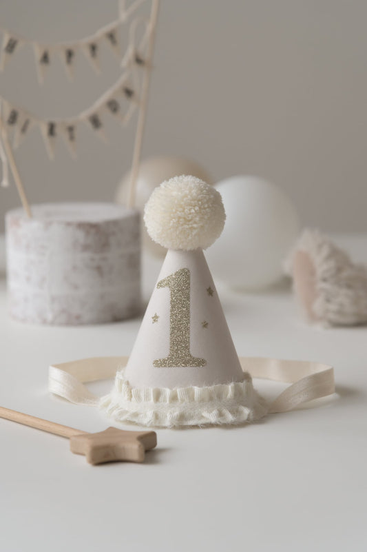 First birthday hat Ivory/Gold