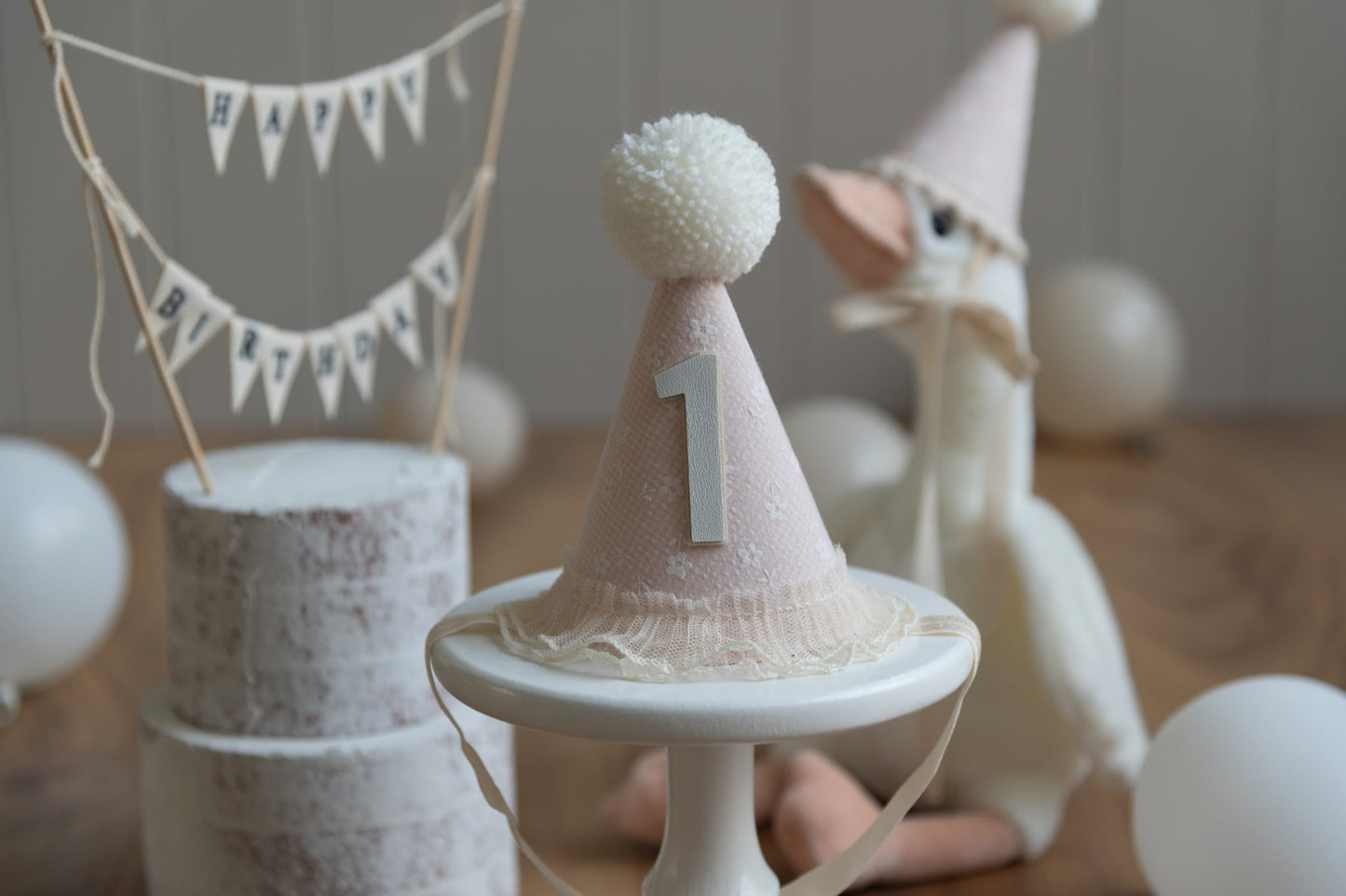 Cream and light pink delicate daisy 1st birthday hat